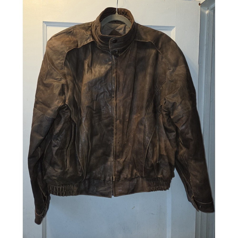 Vintage Men's Guy Laroche Brown Goat Napa Leather Bomber Jacket. Distressed. L